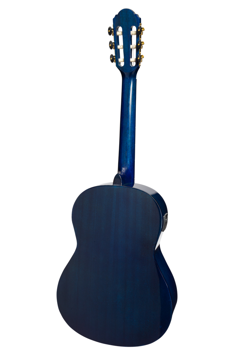 MP-SJ34GT-BLS-Martinez 'Slim Jim' G-Series 3/4 Size Student Classical Guitar Pack with Built In Tuner (Blue-Gloss)-Living Music