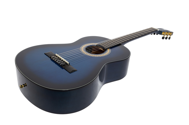 -Martinez 'Slim Jim' G-Series 3/4 Size Student Classical Guitar Pack with Built In Tuner (Blue-Gloss)-Living Music