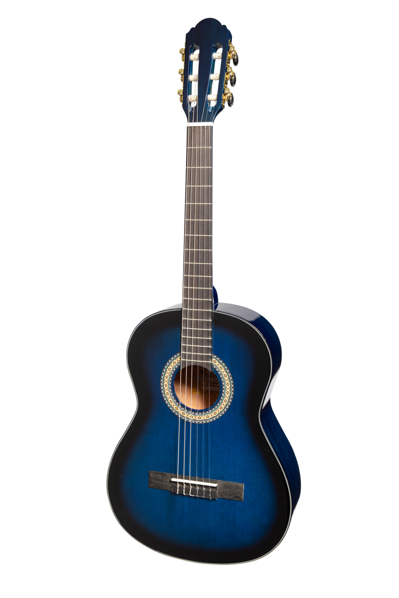 MP-SJ34GT-BLS-Martinez 'Slim Jim' G-Series 3/4 Size Student Classical Guitar Pack with Built In Tuner (Blue-Gloss)-Living Music