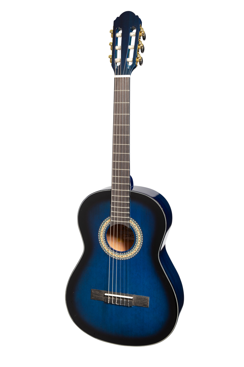 -Martinez 'Slim Jim' G-Series 3/4 Size Student Classical Guitar Pack with Built In Tuner (Blue-Gloss)-Living Music