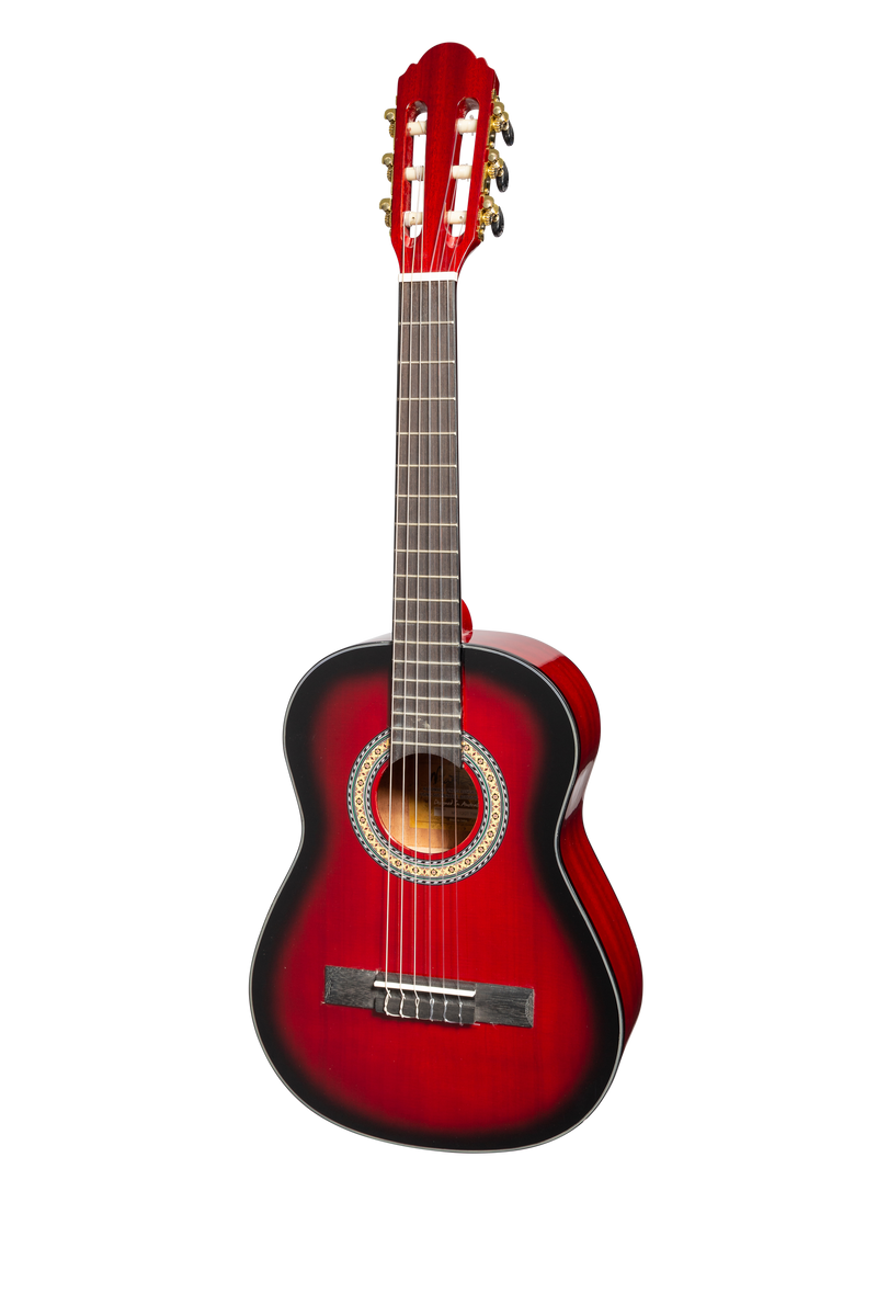 -Martinez 'Slim Jim' G-Series 3/4 Size Student Classical Guitar Pack with Built In Tuner (Trans Wine Red-Gloss)-Living Music
