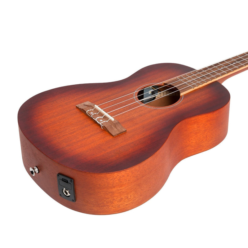 -Martinez 'Southern Belle 6 Series' Mahogany Solid Top Electric Baritone Ukulele with Hard Case (Sunburst)-Living Music