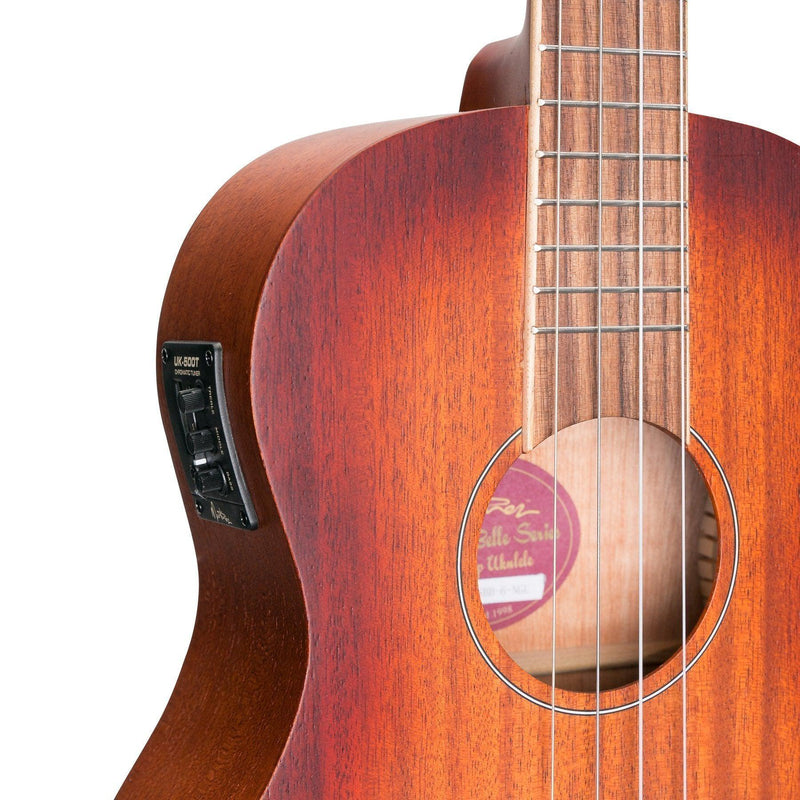 -Martinez 'Southern Belle 6 Series' Mahogany Solid Top Electric Baritone Ukulele with Hard Case (Sunburst)-Living Music
