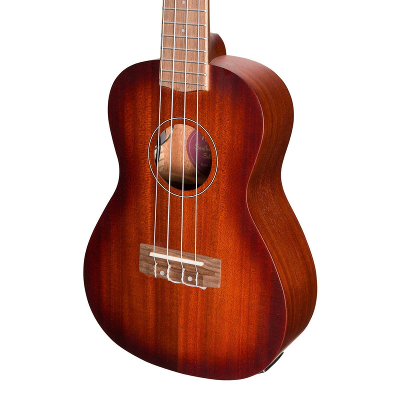 -Martinez 'Southern Belle 6 Series' Mahogany Solid Top Electric Concert Ukulele with Hard Case (Sunburst)-Living Music