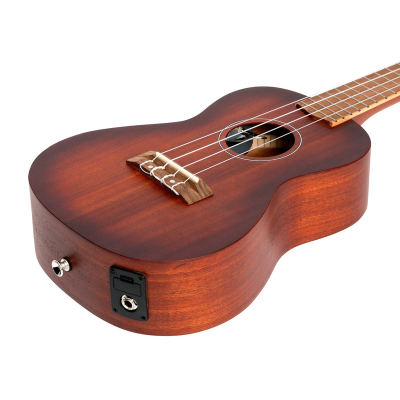-Martinez 'Southern Belle 6 Series' Mahogany Solid Top Electric Concert Ukulele with Hard Case (Sunburst)-Living Music