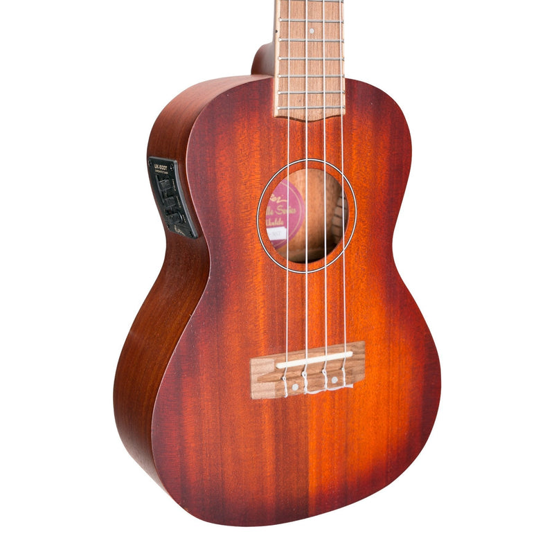 -Martinez 'Southern Belle 6 Series' Mahogany Solid Top Electric Concert Ukulele with Hard Case (Sunburst)-Living Music