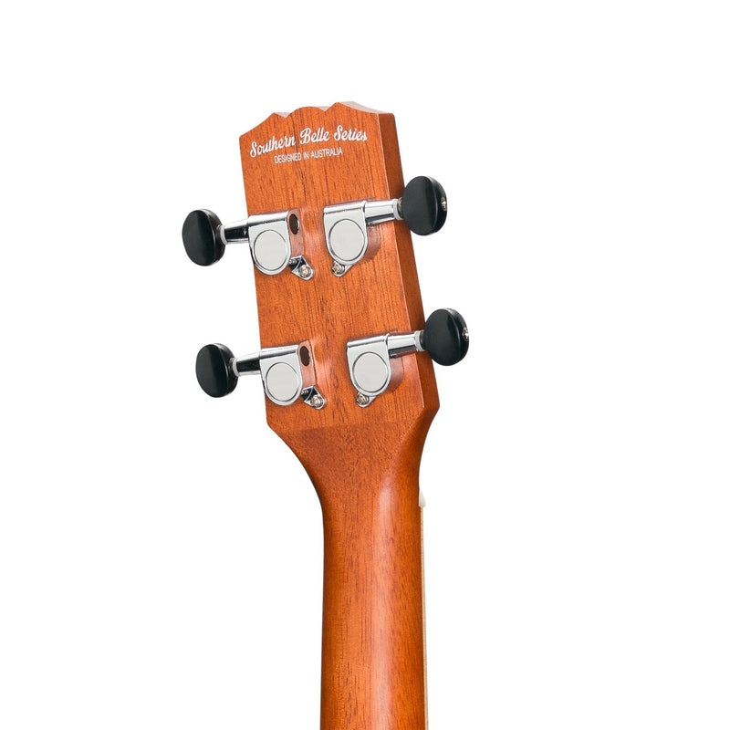 -Martinez 'Southern Belle 6 Series' Mahogany Solid Top Electric Concert Ukulele with Hard Case (Sunburst)-Living Music