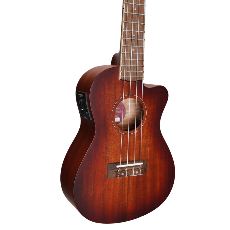 -Martinez 'Southern Belle 6 Series' Mahogany Solid Top Electric Cutaway Concert Ukulele with Hard Case (Sunburst)-Living Music
