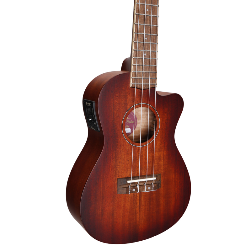 MSBC-6C-NST-Martinez 'Southern Belle 6 Series' Mahogany Solid Top Electric Cutaway Concert Ukulele with Hard Case (Sunburst)-Living Music