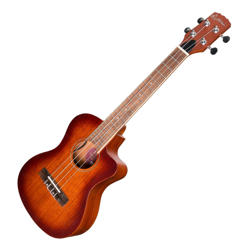 -Martinez 'Southern Belle 6 Series' Mahogany Solid Top Electric Cutaway Tenor Ukulele with Hard Case (Sunburst)-Living Music
