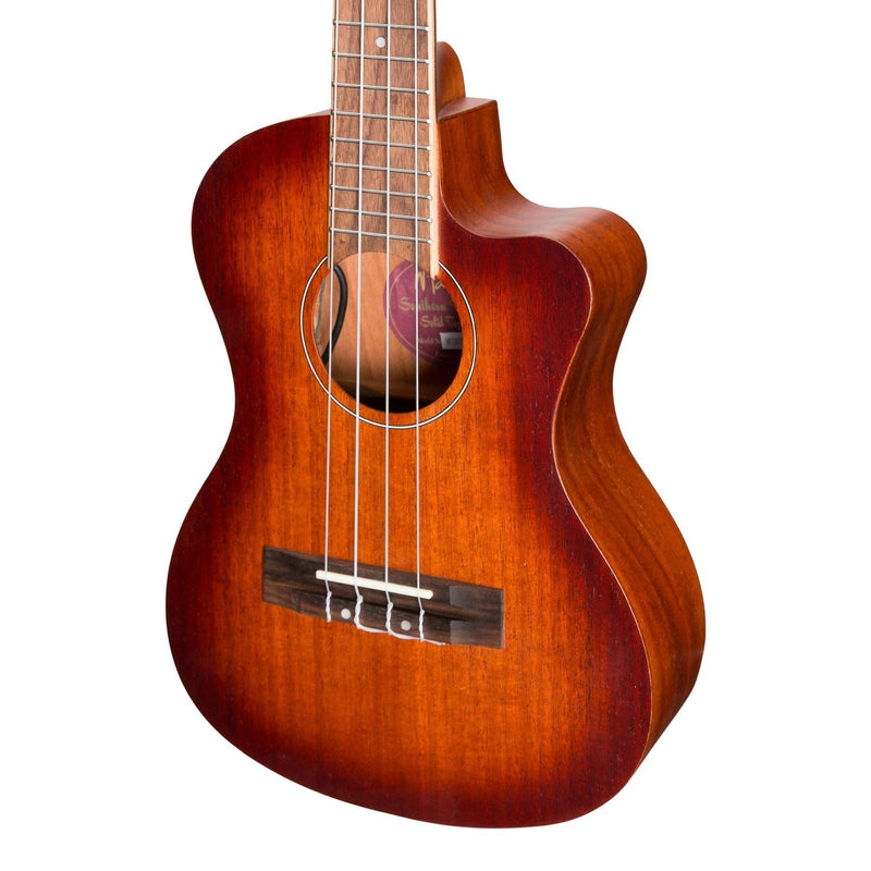 -Martinez 'Southern Belle 6 Series' Mahogany Solid Top Electric Cutaway Tenor Ukulele with Hard Case (Sunburst)-Living Music