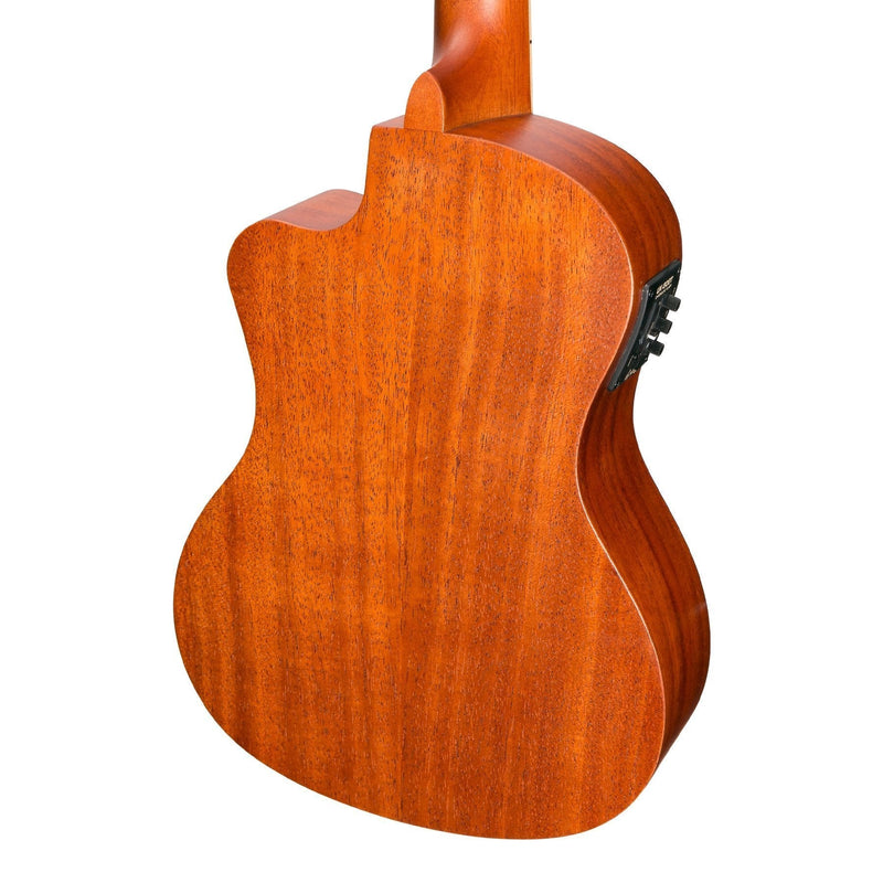 -Martinez 'Southern Belle 6 Series' Mahogany Solid Top Electric Cutaway Tenor Ukulele with Hard Case (Sunburst)-Living Music