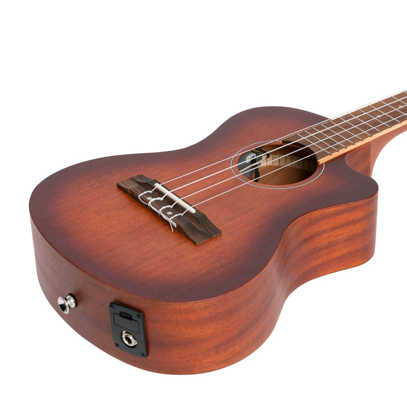 -Martinez 'Southern Belle 6 Series' Mahogany Solid Top Electric Cutaway Tenor Ukulele with Hard Case (Sunburst)-Living Music