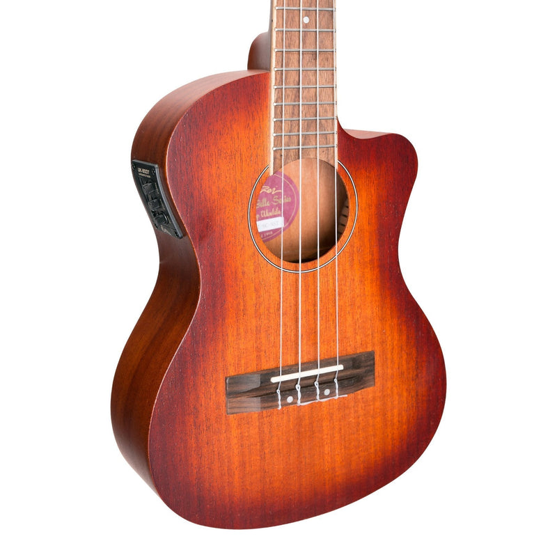 -Martinez 'Southern Belle 6 Series' Mahogany Solid Top Electric Cutaway Tenor Ukulele with Hard Case (Sunburst)-Living Music