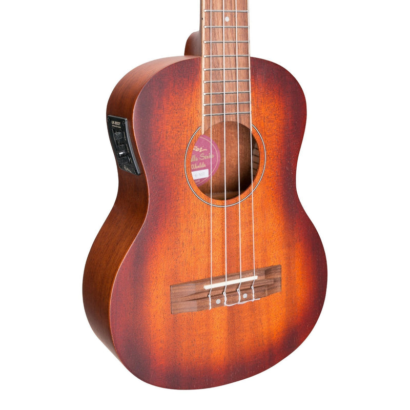 MSBT-6-NST-Martinez 'Southern Belle 6 Series' Mahogany Solid Top Electric Tenor Ukulele with Hard Case (Sunburst)-Living Music