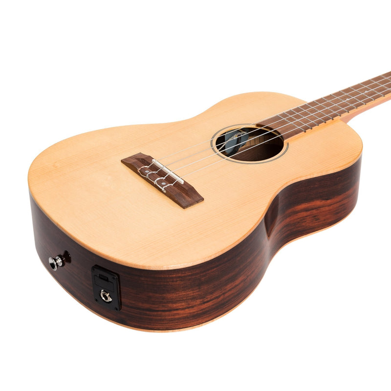 -Martinez 'Southern Belle 7 Series' Spruce Solid Top Electric Baritone Ukulele with Hard Case (Natural Gloss)-Living Music