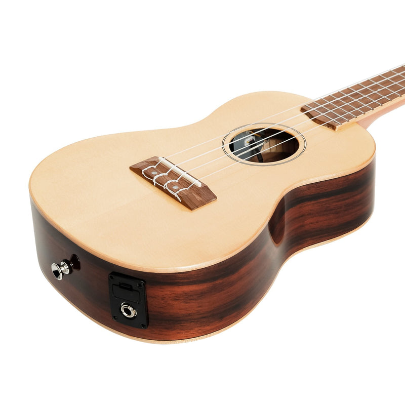 -Martinez 'Southern Belle 7 Series' Spruce Solid Top Electric Concert Ukulele with Hard Case (Natural Gloss)-Living Music