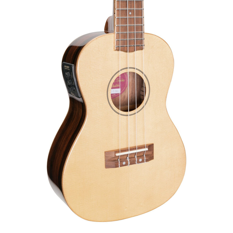 -Martinez 'Southern Belle 7 Series' Spruce Solid Top Electric Concert Ukulele with Hard Case (Natural Gloss)-Living Music