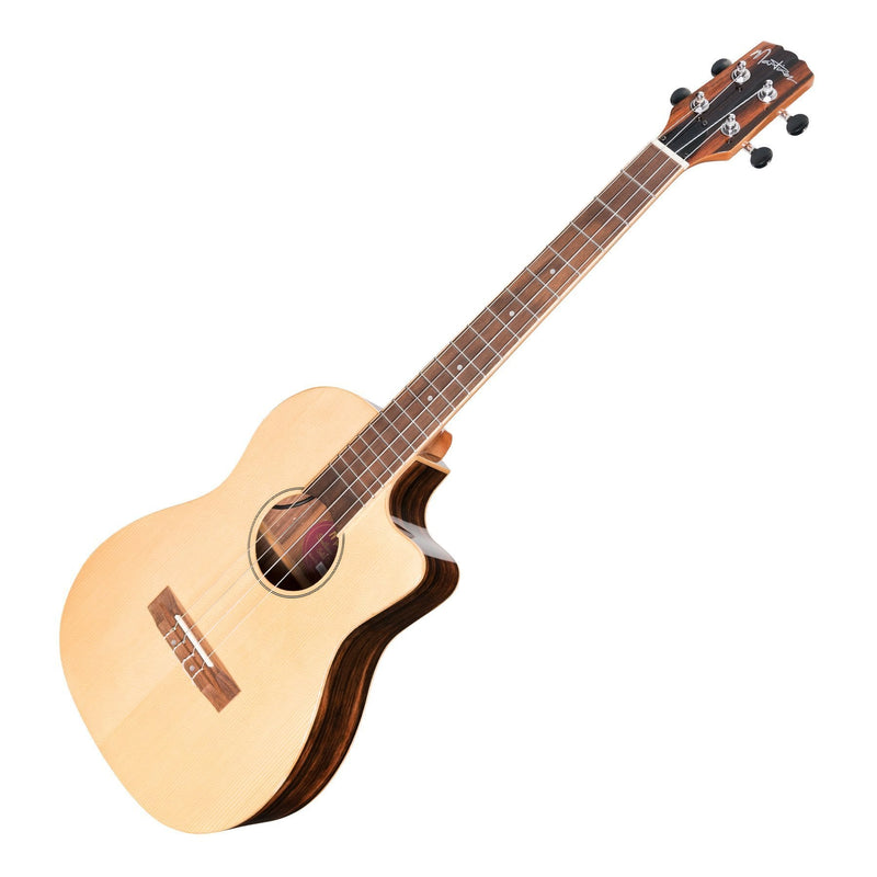 -Martinez 'Southern Belle 7 Series' Spruce Solid Top Electric Cutaway Baritone Ukulele with Hard Case (Natural Gloss)-Living Music