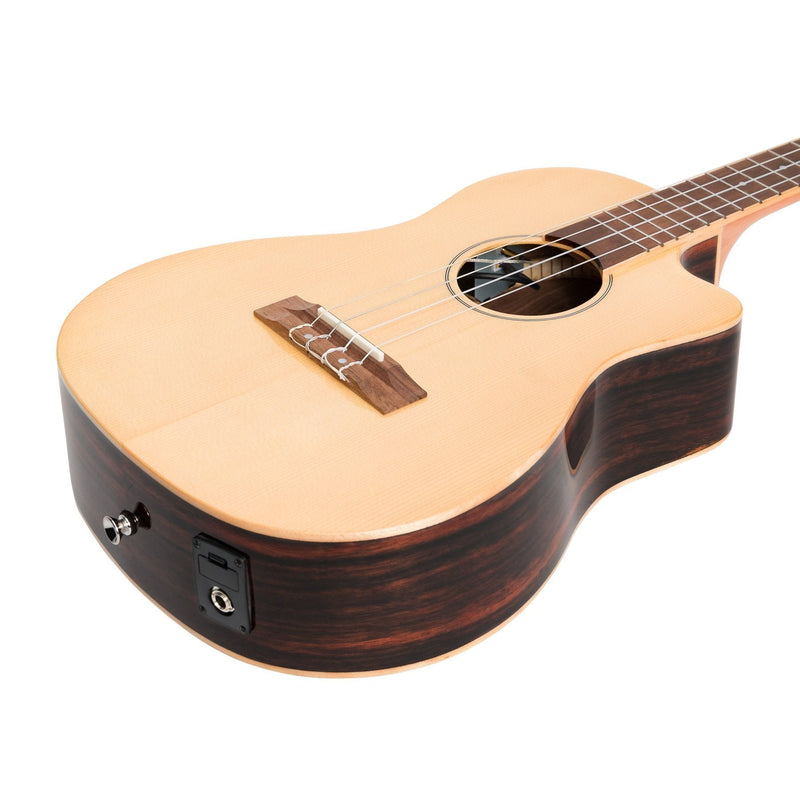 -Martinez 'Southern Belle 7 Series' Spruce Solid Top Electric Cutaway Baritone Ukulele with Hard Case (Natural Gloss)-Living Music