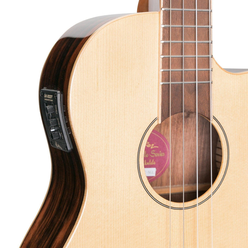 -Martinez 'Southern Belle 7 Series' Spruce Solid Top Electric Cutaway Baritone Ukulele with Hard Case (Natural Gloss)-Living Music