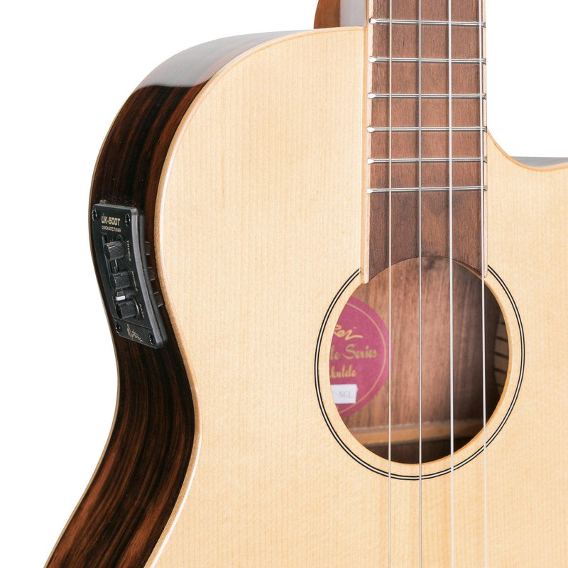 MSBB-7C-NGL-Martinez 'Southern Belle 7 Series' Spruce Solid Top Electric Cutaway Baritone Ukulele with Hard Case (Natural Gloss)-Living Music