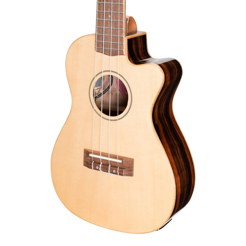 -Martinez 'Southern Belle 7 Series' Spruce Solid Top Electric Cutaway Concert Ukulele with Hard Case (Natural Gloss)-Living Music