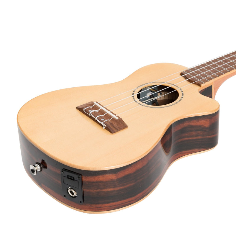 -Martinez 'Southern Belle 7 Series' Spruce Solid Top Electric Cutaway Concert Ukulele with Hard Case (Natural Gloss)-Living Music