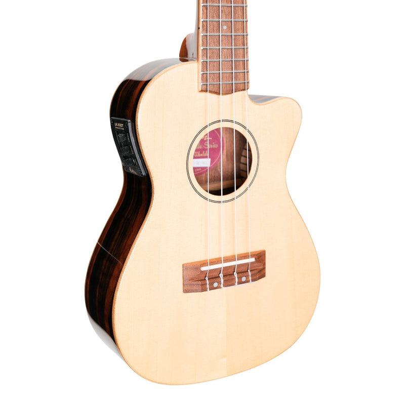-Martinez 'Southern Belle 7 Series' Spruce Solid Top Electric Cutaway Concert Ukulele with Hard Case (Natural Gloss)-Living Music