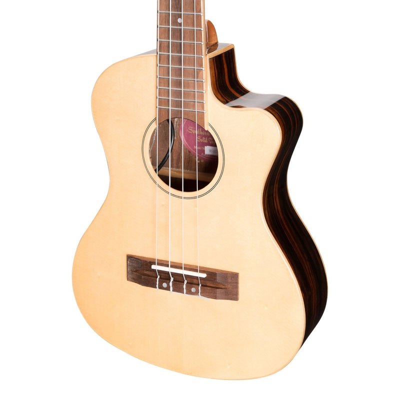 -Martinez 'Southern Belle 7 Series' Spruce Solid Top Electric Cutaway Tenor Ukulele with Hard Case (Natural Gloss)-Living Music
