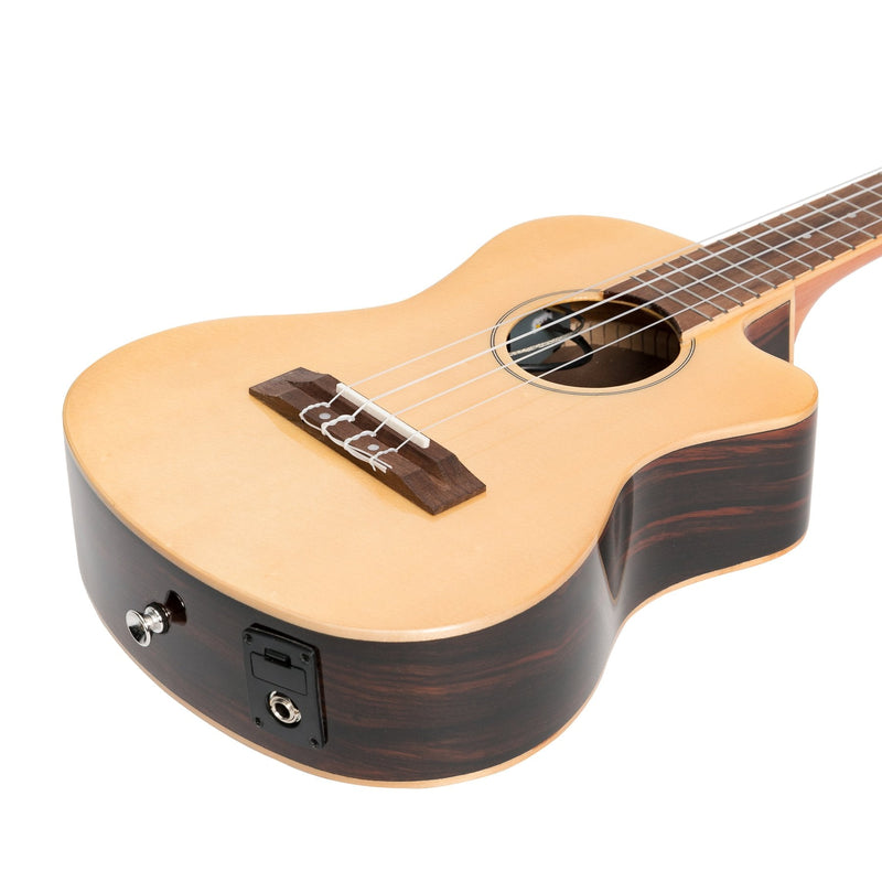 -Martinez 'Southern Belle 7 Series' Spruce Solid Top Electric Cutaway Tenor Ukulele with Hard Case (Natural Gloss)-Living Music
