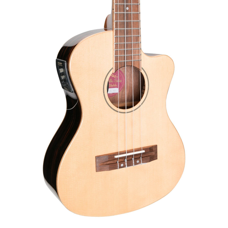 -Martinez 'Southern Belle 7 Series' Spruce Solid Top Electric Cutaway Tenor Ukulele with Hard Case (Natural Gloss)-Living Music