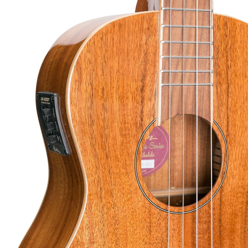 MSBB-8-NGL-Martinez 'Southern Belle 8 Series' Koa Solid Top Electric Baritone Ukulele with Hard Case (Natural Gloss)-Living Music