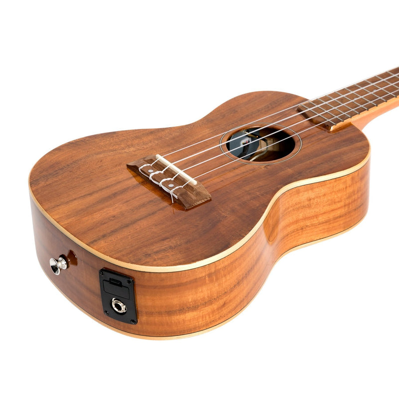 -Martinez 'Southern Belle 8 Series' Koa Solid Top Electric Concert Ukulele with Hard Case (Natural Gloss)-Living Music