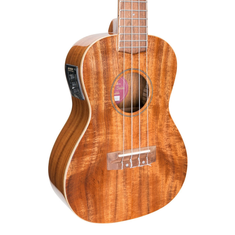 -Martinez 'Southern Belle 8 Series' Koa Solid Top Electric Concert Ukulele with Hard Case (Natural Gloss)-Living Music