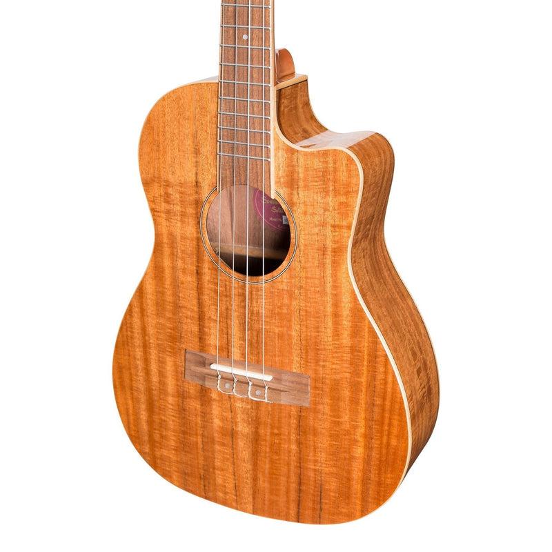 -Martinez 'Southern Belle 8 Series' Koa Solid Top Electric Cutaway Baritone Ukulele with Hard Case (Natural Gloss)-Living Music