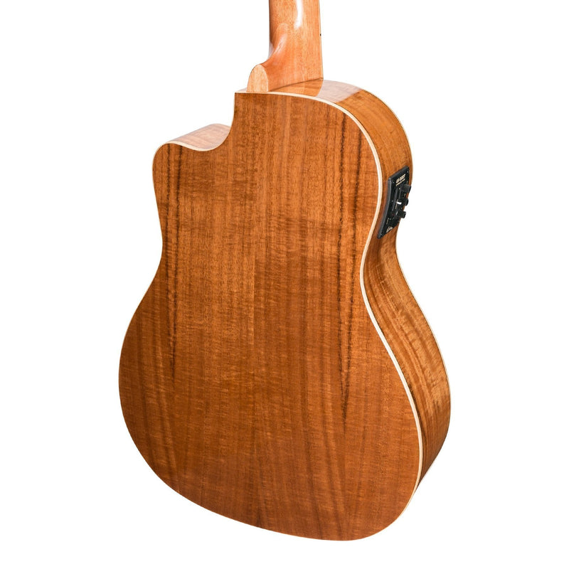-Martinez 'Southern Belle 8 Series' Koa Solid Top Electric Cutaway Baritone Ukulele with Hard Case (Natural Gloss)-Living Music