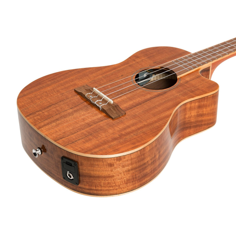 -Martinez 'Southern Belle 8 Series' Koa Solid Top Electric Cutaway Baritone Ukulele with Hard Case (Natural Gloss)-Living Music
