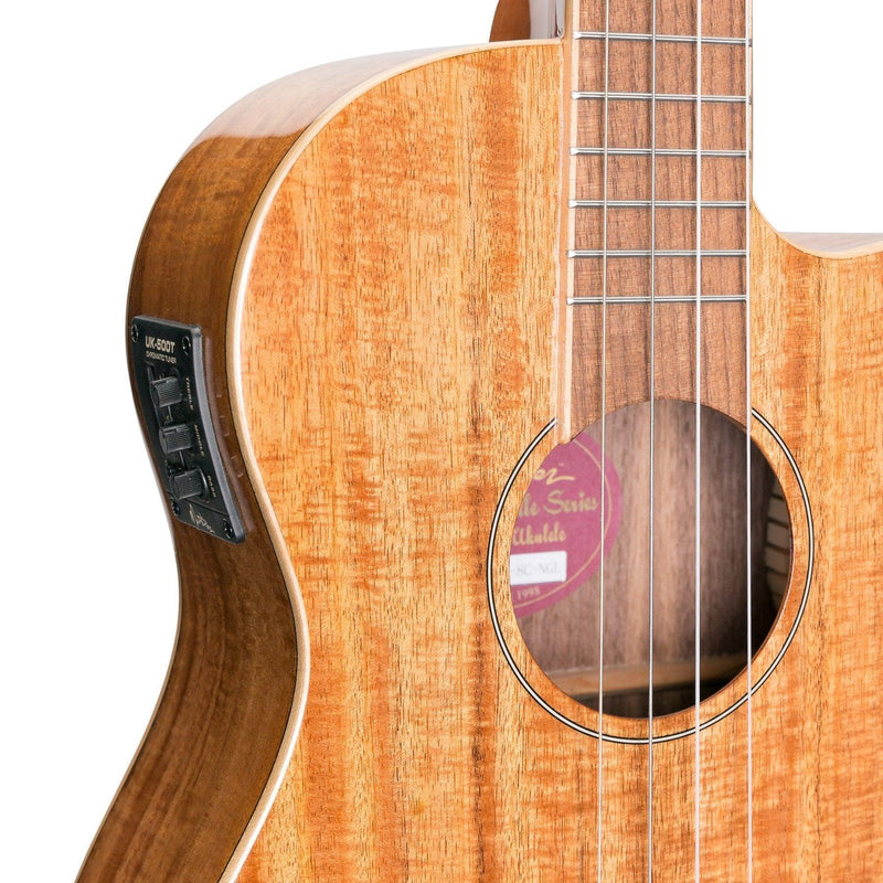 -Martinez 'Southern Belle 8 Series' Koa Solid Top Electric Cutaway Baritone Ukulele with Hard Case (Natural Gloss)-Living Music