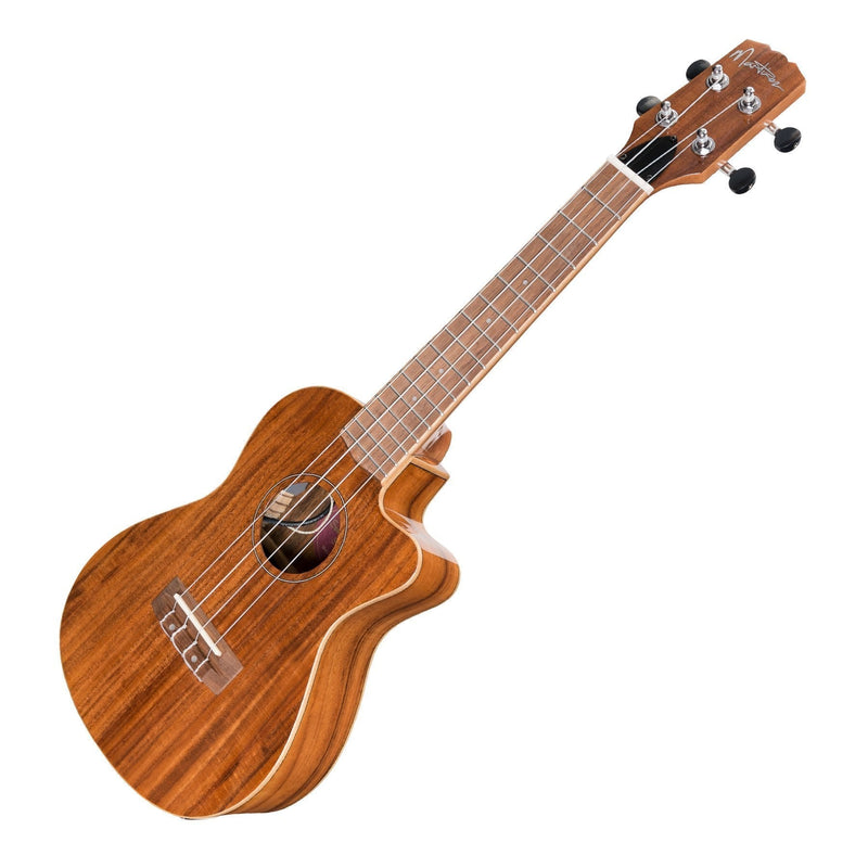 -Martinez 'Southern Belle 8 Series' Koa Solid Top Electric Cutaway Concert Ukulele with Hard Case (Natural Gloss)-Living Music