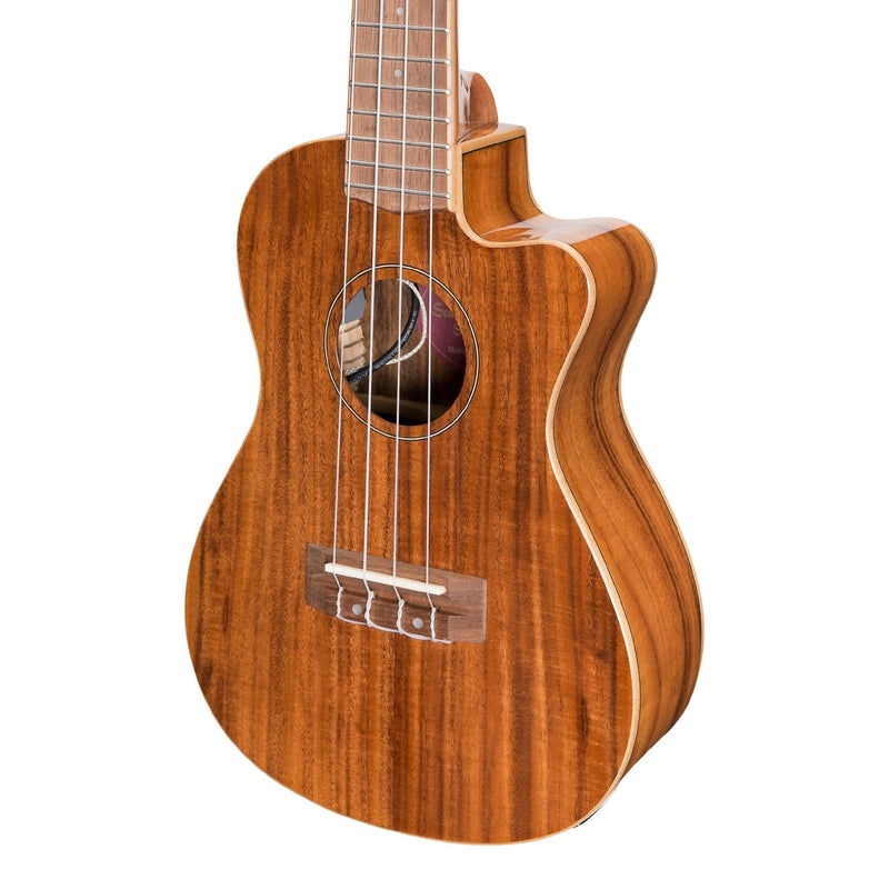 -Martinez 'Southern Belle 8 Series' Koa Solid Top Electric Cutaway Concert Ukulele with Hard Case (Natural Gloss)-Living Music