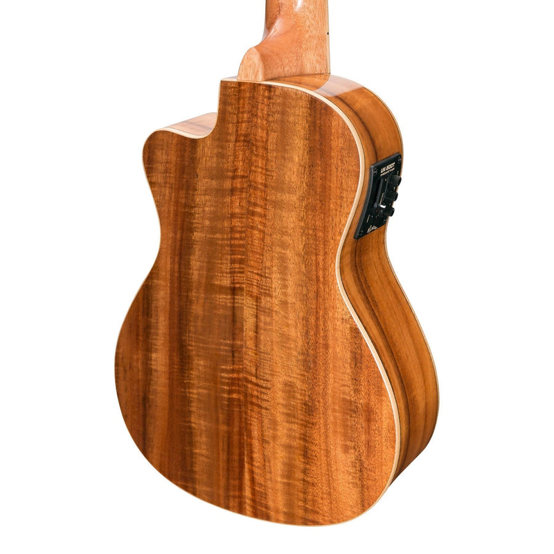 -Martinez 'Southern Belle 8 Series' Koa Solid Top Electric Cutaway Concert Ukulele with Hard Case (Natural Gloss)-Living Music