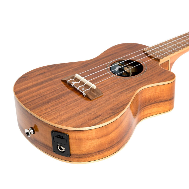 -Martinez 'Southern Belle 8 Series' Koa Solid Top Electric Cutaway Concert Ukulele with Hard Case (Natural Gloss)-Living Music