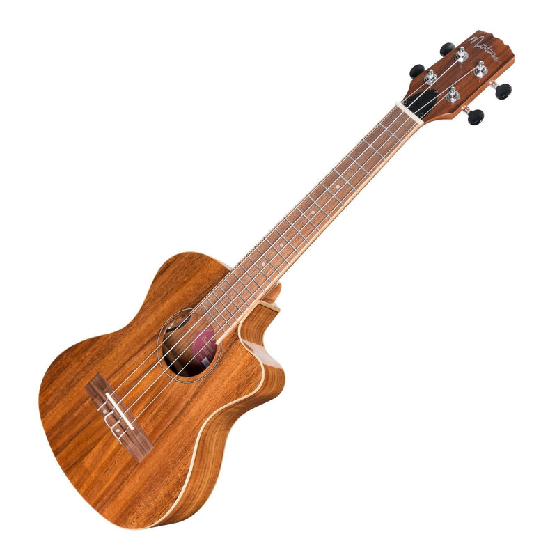 MSBT-8C-NGL-Martinez 'Southern Belle 8 Series' Koa Solid Top Electric Cutaway Tenor Ukulele with Hard Case (Natural Gloss)-Living Music