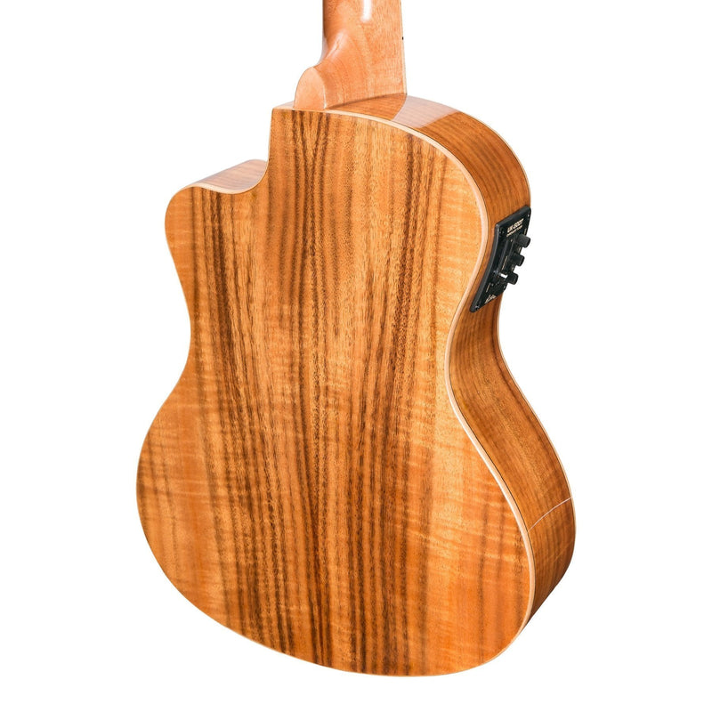 MSBT-8C-NGL-Martinez 'Southern Belle 8 Series' Koa Solid Top Electric Cutaway Tenor Ukulele with Hard Case (Natural Gloss)-Living Music