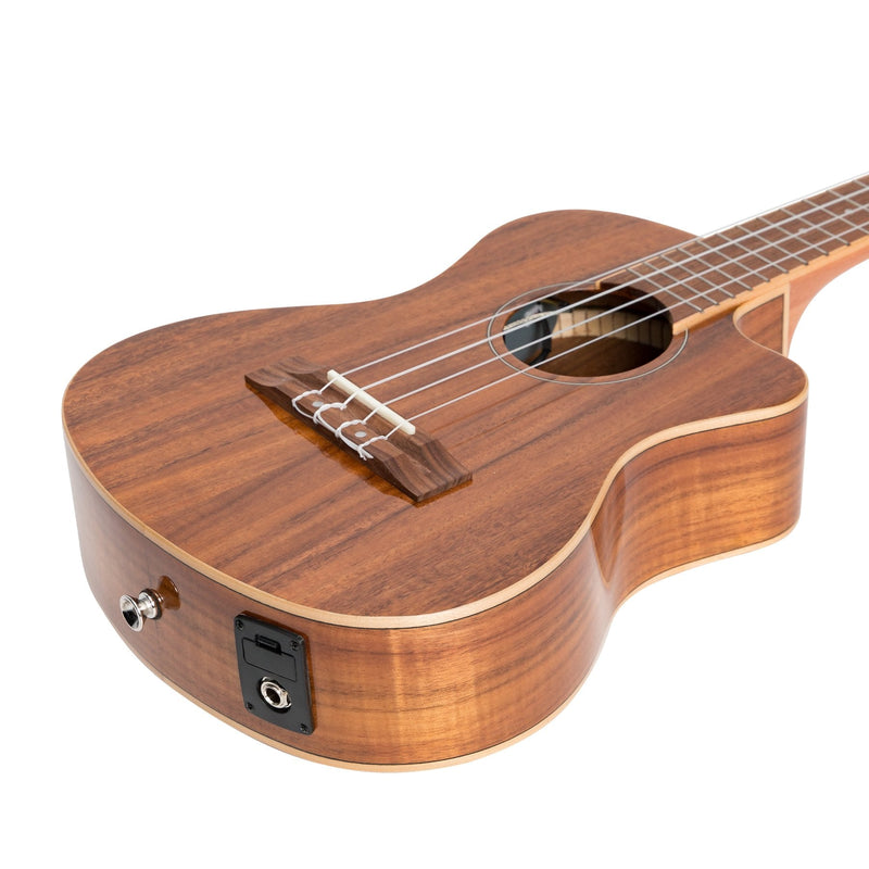 MSBT-8C-NGL-Martinez 'Southern Belle 8 Series' Koa Solid Top Electric Cutaway Tenor Ukulele with Hard Case (Natural Gloss)-Living Music