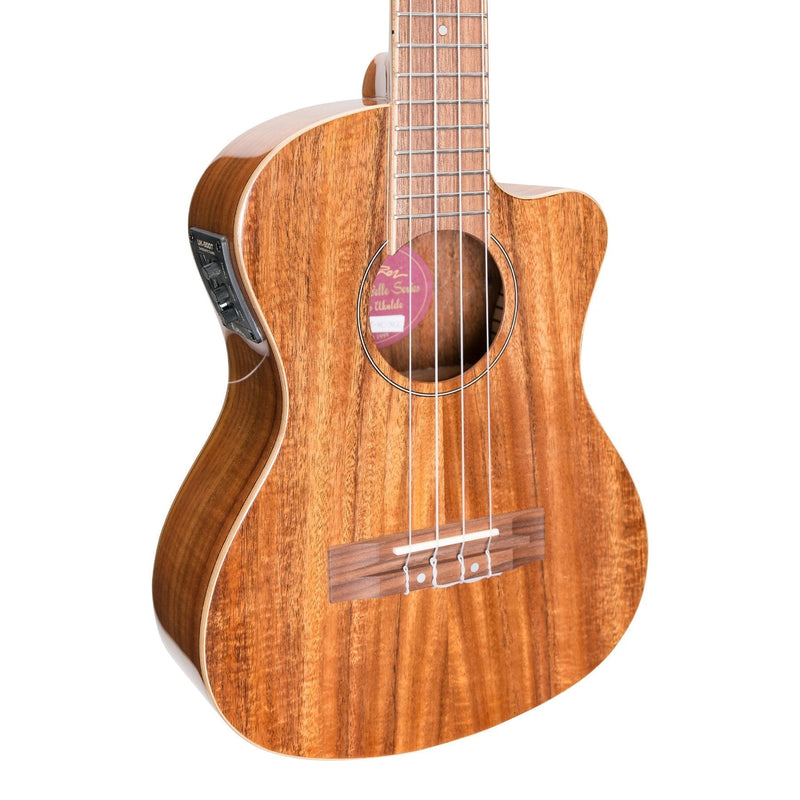 -Martinez 'Southern Belle 8 Series' Koa Solid Top Electric Cutaway Tenor Ukulele with Hard Case (Natural Gloss)-Living Music