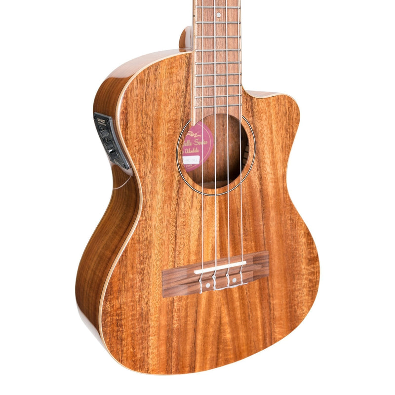 MSBT-8C-NGL-Martinez 'Southern Belle 8 Series' Koa Solid Top Electric Cutaway Tenor Ukulele with Hard Case (Natural Gloss)-Living Music