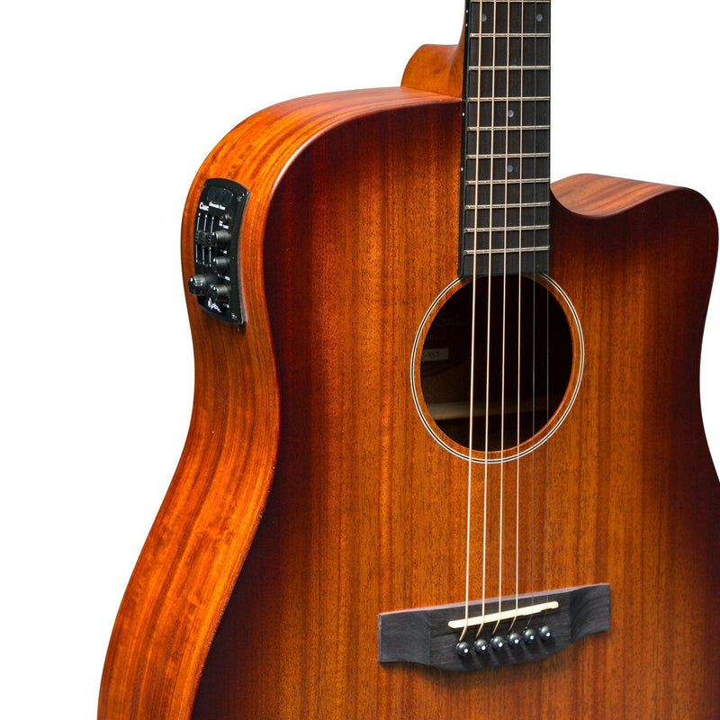 -Martinez 'Southern Star Series' Mahogany Solid Top Acoustic-Electric Dreadnought Cutaway Guitar (Satin Sunburst)-Living Music