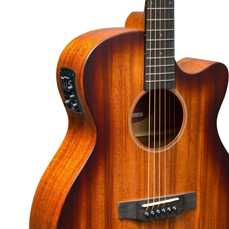 -Martinez 'Southern Star Series' Mahogany Solid Top Acoustic-Electric Small Body Cutaway Guitar (Satin Sunburst)-Living Music